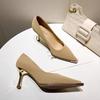 Модная женская обувь 2024 Весенние туфли-лодочки Бежевые туфли на высоком каблуке Рабочее платье Профессиональные остроносые сандалии на танкетке Женские с мелким вырезом Новейшие 12 см Мне