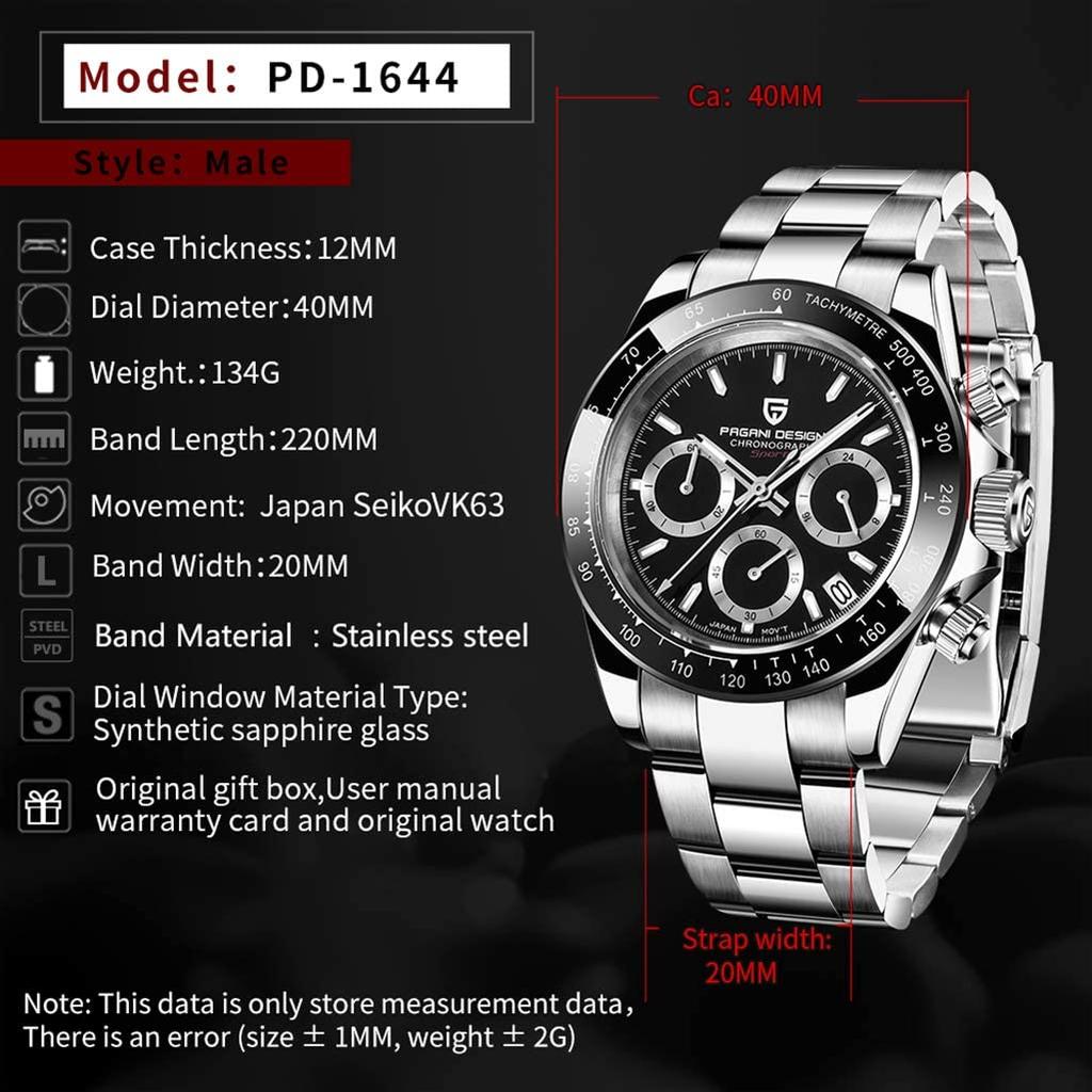 Pagani Design Часы SEIKO с японским кварцевым механизмом Daytona Chronograph с корпусом, водонепроницаемым керамическим безелем, деловые, деловые, нарядные, из нержавеющей стали