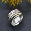 Three Tone Spinner Ring 925 Sterling Silver! Spinner Rings For Women! Spinner Ring Meditation Ring Handmade Spinner Ring Spinning Ring