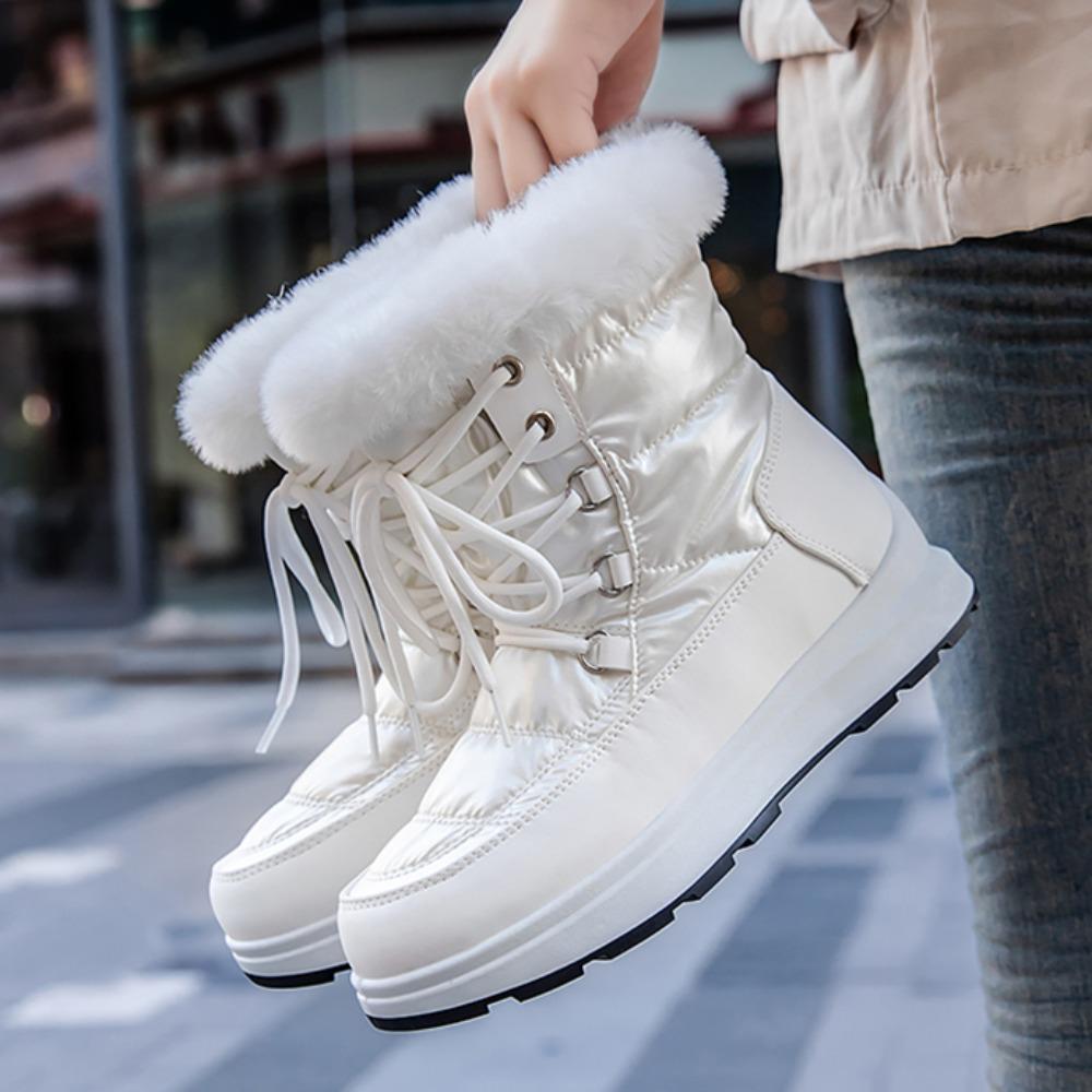 2023 Winter New Woman Warm Snow Boots Waterproof Lace-Up Thicken Plush Winter Warm Platform Ankle Boots