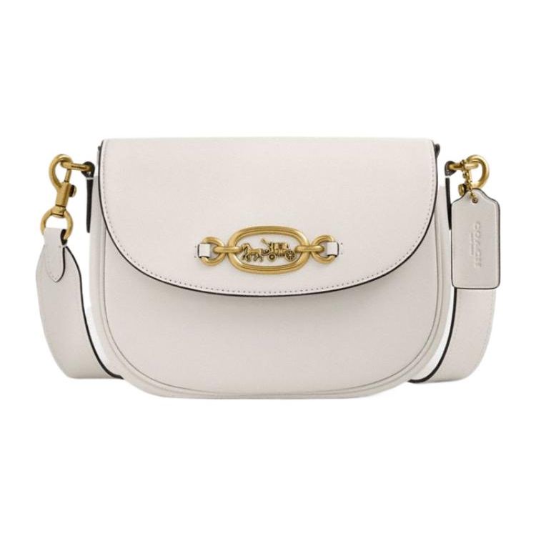 Coach Harley Shoulder Bag 22 Solid Color Flap Hardware Snap Closure Glove Leather Saddle Bag Women Shoulder Bag White CM705-B4HA