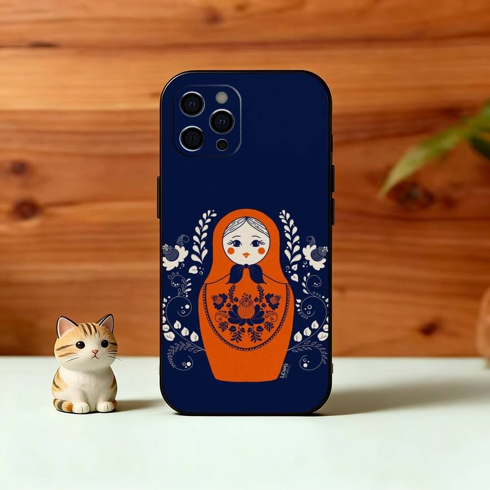Очаровательный Чехол для Телефона с Русской Народной Росписью Для iPhone 17, 16, 15, 14, 13, 12, 11 Plus, Pro Max, Другие Мягкий Черный Чехол