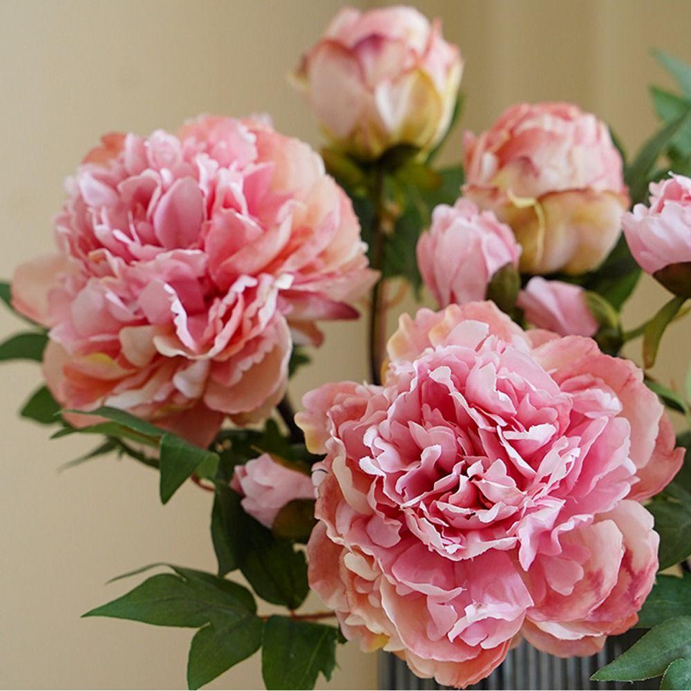 3 Heads Artificial Peony Flowers Bouquet Realistic Simulation Peony Wedding Party Decor