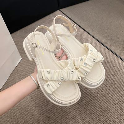 Удобные толстые нескользящие римские сандалии женские 2024новые модные повседневные простые универсальные женские сандалии с бриллиантами летние