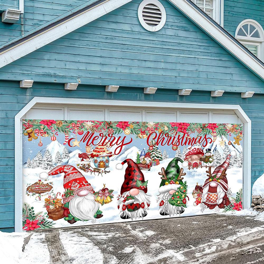 Christmas Gnome Garage Door Banner Decoration Large Garage Cover 16ft X 7ft