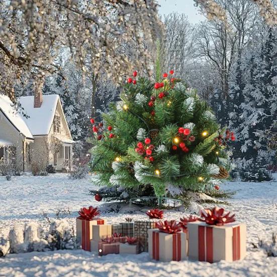 Искусственный Рождественский Наполнитель для Урны с Подсветкой на Батарейках Предварительно Подсвеченная Рождественская Сосна с Треногой-Колышком и 50 Светодиодными Лампочками Наполнитель для Уличного Кашпо