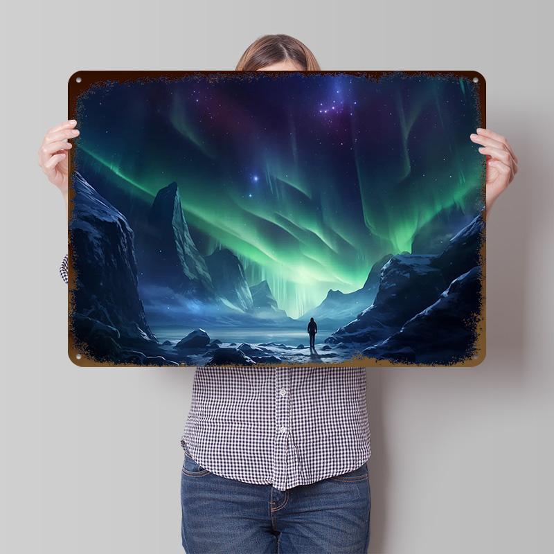 Aurora Northern Lights Poster Customized Vintage Metal Signs Wall Art Retro Tin Plaque for Home Decorations Living Room House