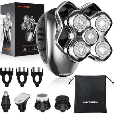 Бритва для лысых мужчин MAXGROOM 5 в 1 5D электрическая влажная/сухая съемная досягаемость перезаряжаемая вращающаяся набор для груминга подарок, 1 шт.