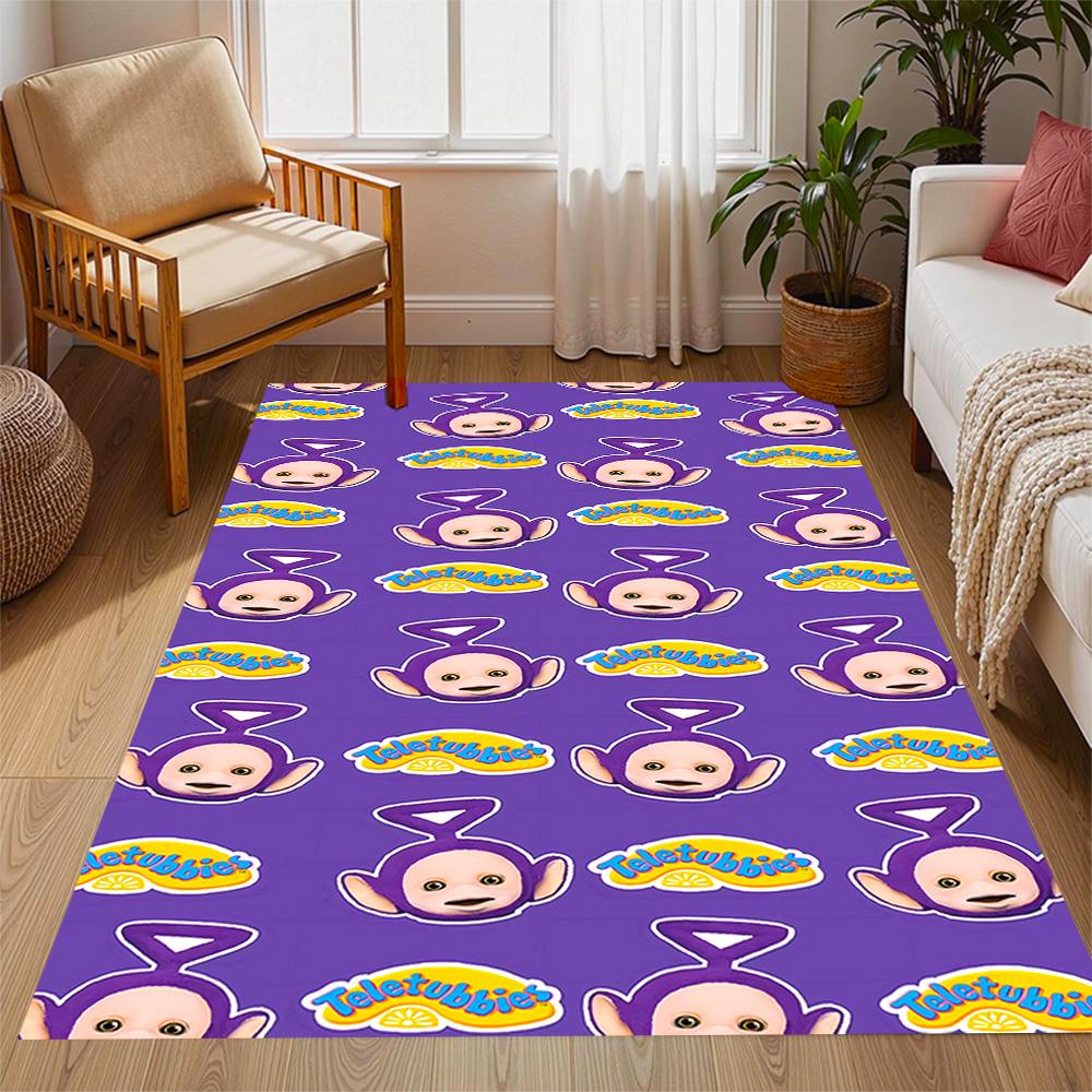 Teletubbies Hearts Pattern Themed Anti-Slip Rugs - Polyester Home Decor, Suitable for Bedrooms, Living Rooms, Doorways, Studios, and Decorations