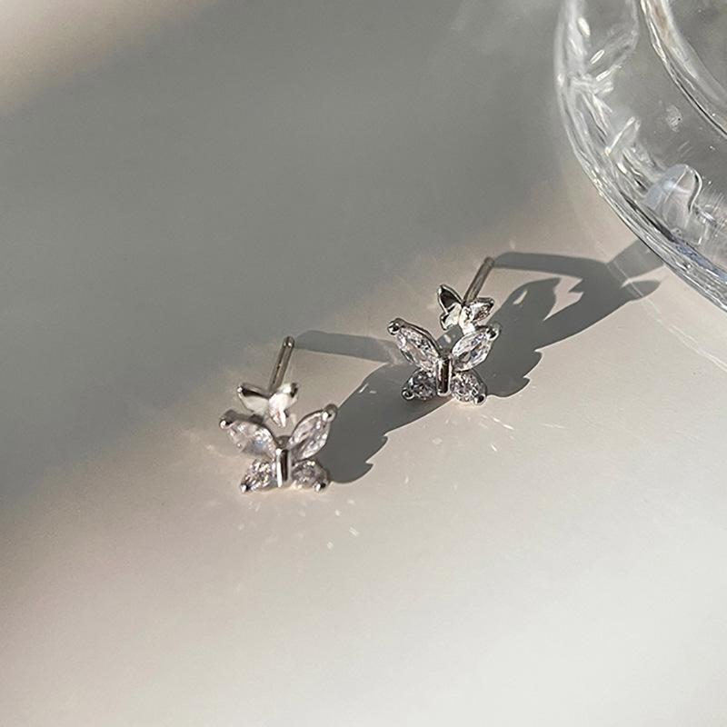 Sparkle Butterfly Earrings for Women, Luxury Tiny Double Butterfly Studs, Summer Trendy Fashion Jewelry