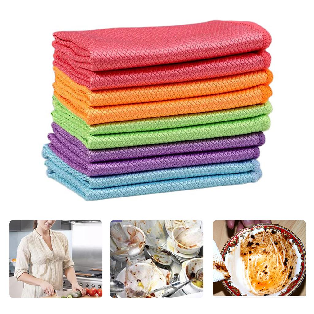 Pack Of 10 High Absorbent Fish Scale Microfiber Cleaning Cloths for Streak Free Surfaces In Kitchen and Home