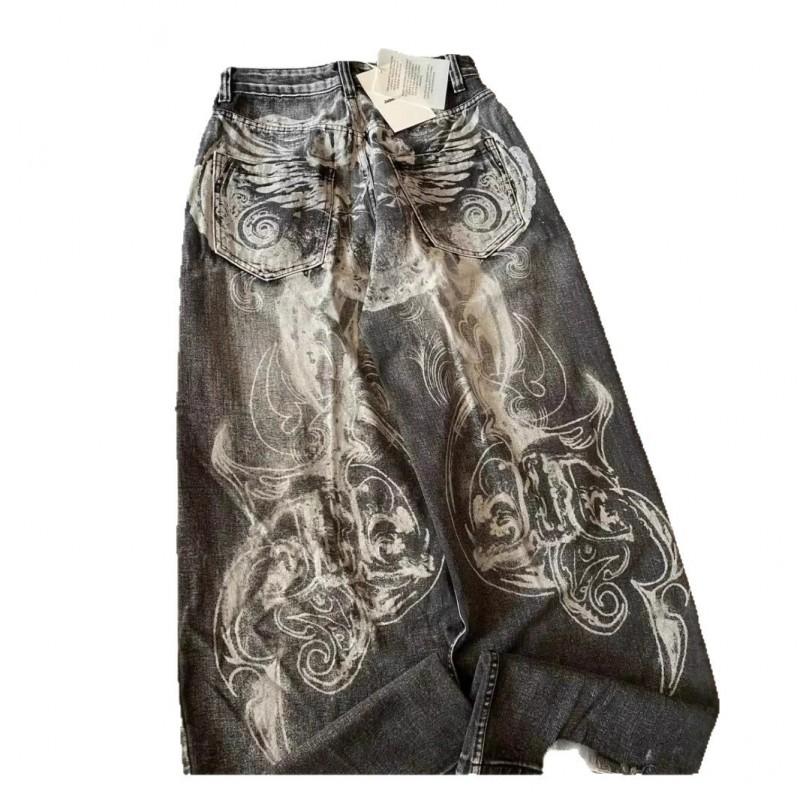 Y2K Retro Straight Fit Denim Pants Women Men Low Rise Washed Cotton Blend Streetwear Casual Trousers
