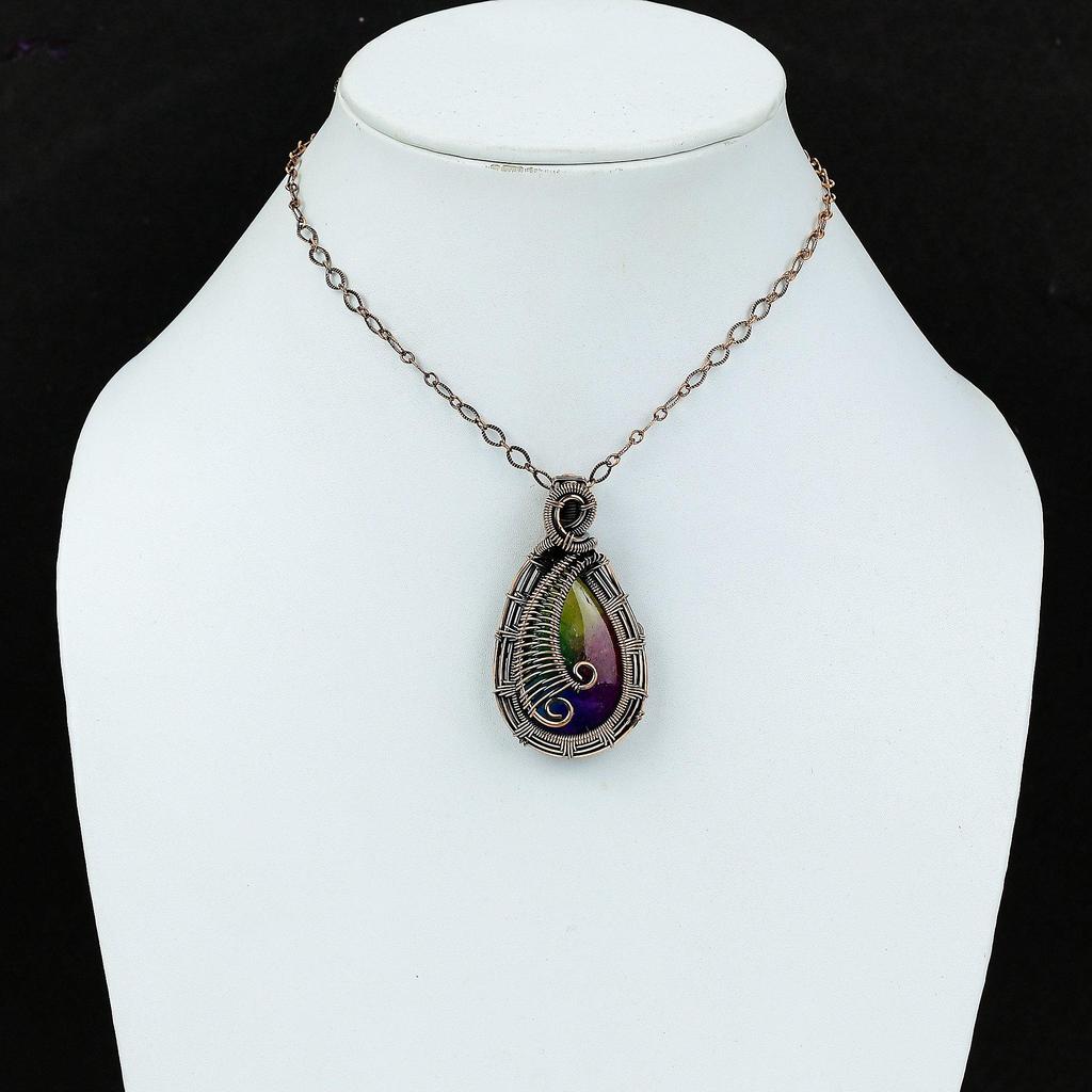 Rainbow Solar Quartz Gemstone Pure Copper Wire Wrapped Handmade Pendant Jewelry For New Year Gift