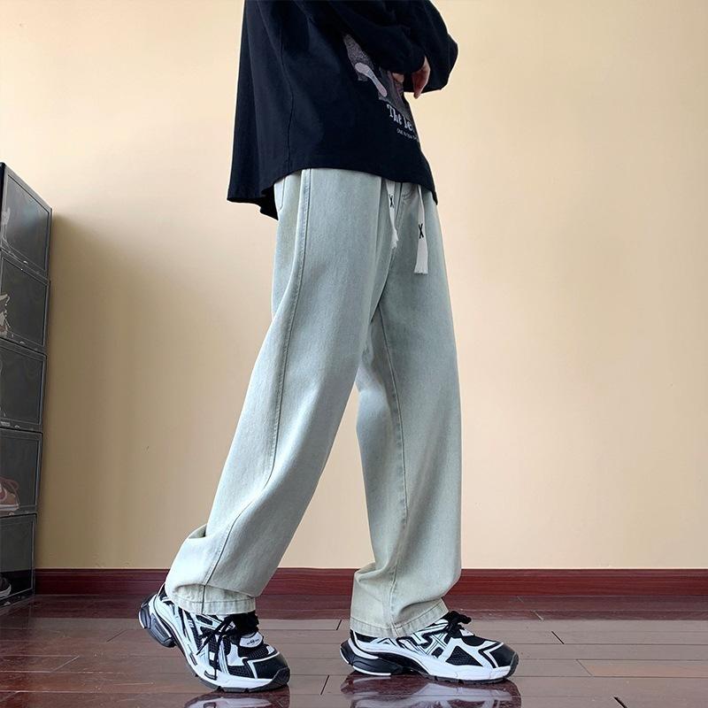 Retro straight jeans men's spring and autumn American high street trendy casual pants boys loose trend wide-leg trousers