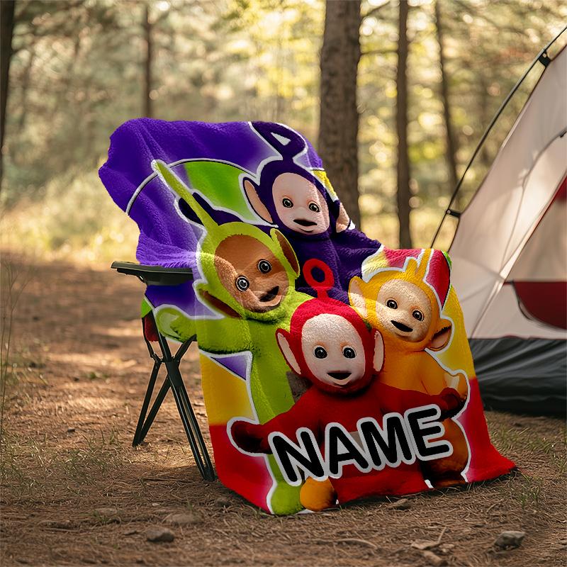 Customizable Teletubbies Throw Blanket – Personalized Name, All-Season Cozy Snug Blanket, Machine Washable, Personalized Blanket