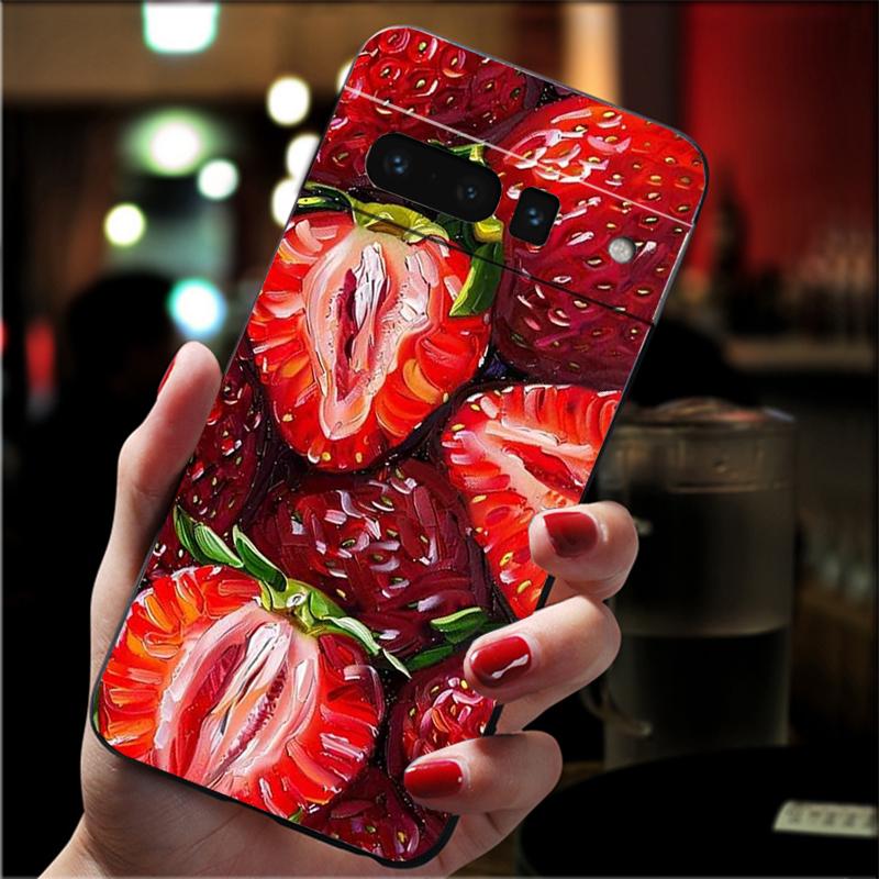 For Google Pixel 10 9 Pro XL Silicone Phone Soft Case For Google Pixel 9A 8A 7A 6A 5 Cover Shell Strawberry Cat Cartoon