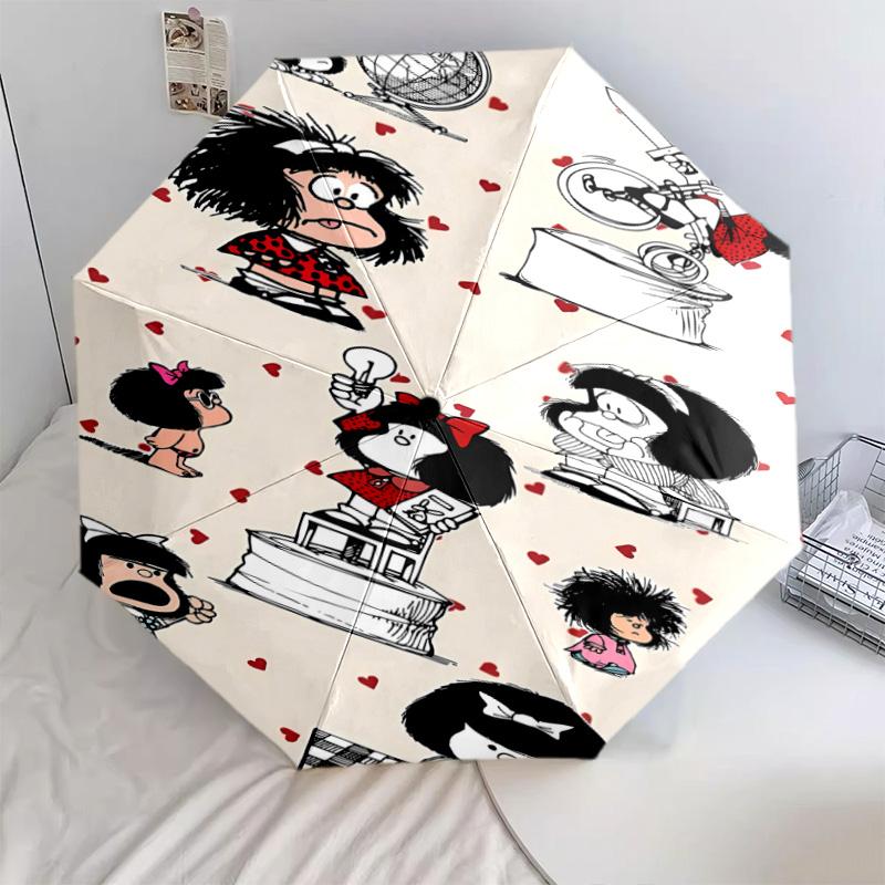 1 PC Automatic Folding Umbrella - Mafalda Pattern Portable Foldable Design With 8 Ribs Christmas Birthday Gifts