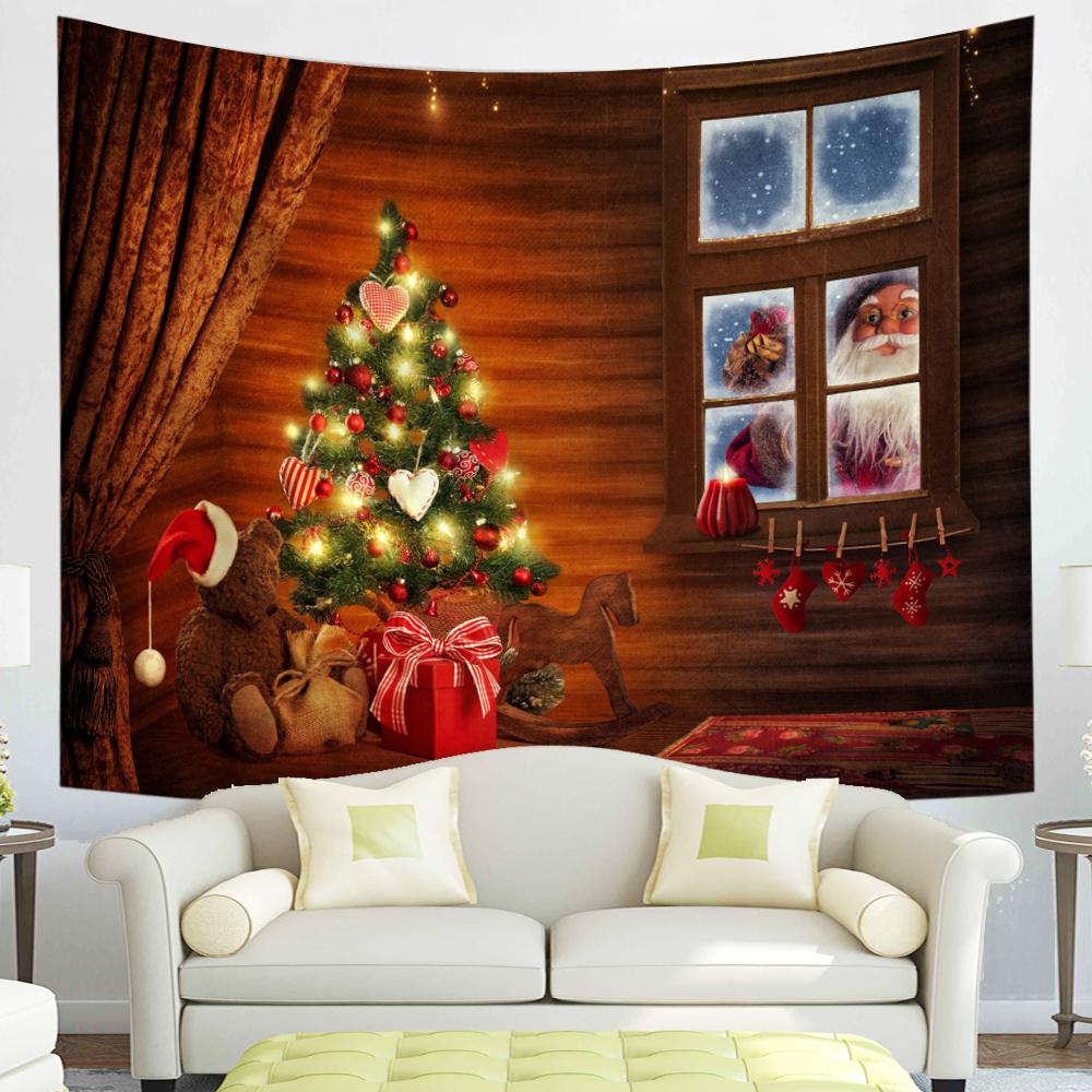 С Рождеством Гобелен Снежинки Санта-Клаус Зимняя ночь Рождественская елка Настенный камин Подарок Новогодние украшения для дома