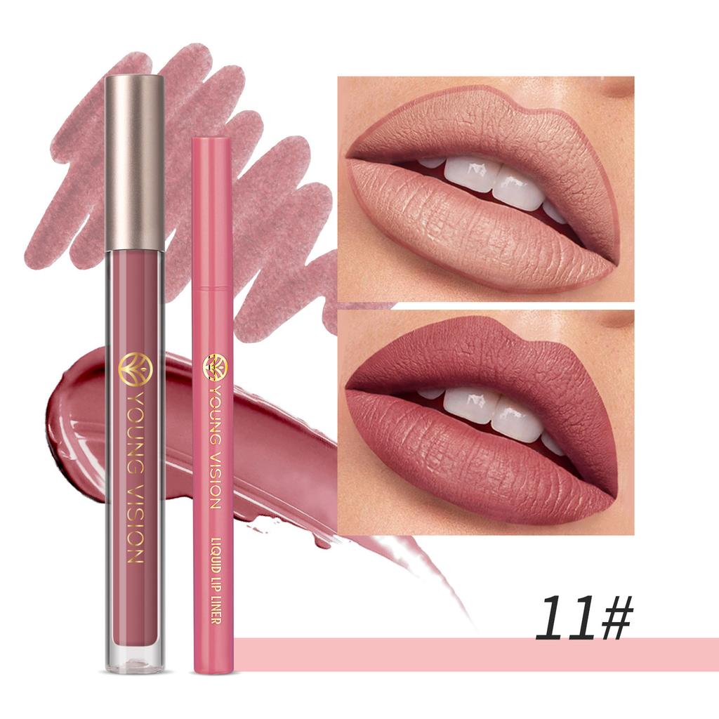 YOUNG VISION Lip Glaze + Lip Liner 2 Sets of Lip Liner Are Not Easy To Stick Cup Lip Glaze