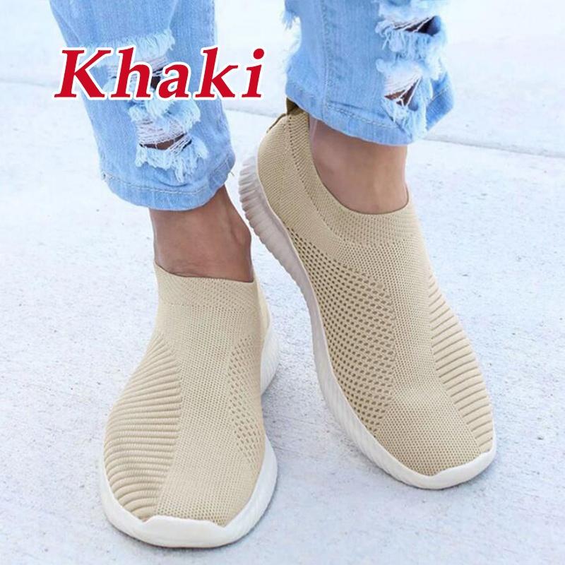Модные женские туфли на плоской подошве, дышащие сетчатые кроссовки на платформе, женские мягкие повседневные туфли без застежек, женские вязаные носки на плоской подошве, большие размеры 35-43