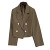 Spring Women Breasted Office Cropped Blazer Lapel Solid Color Long Sleeve Double Jacket Suit Coat