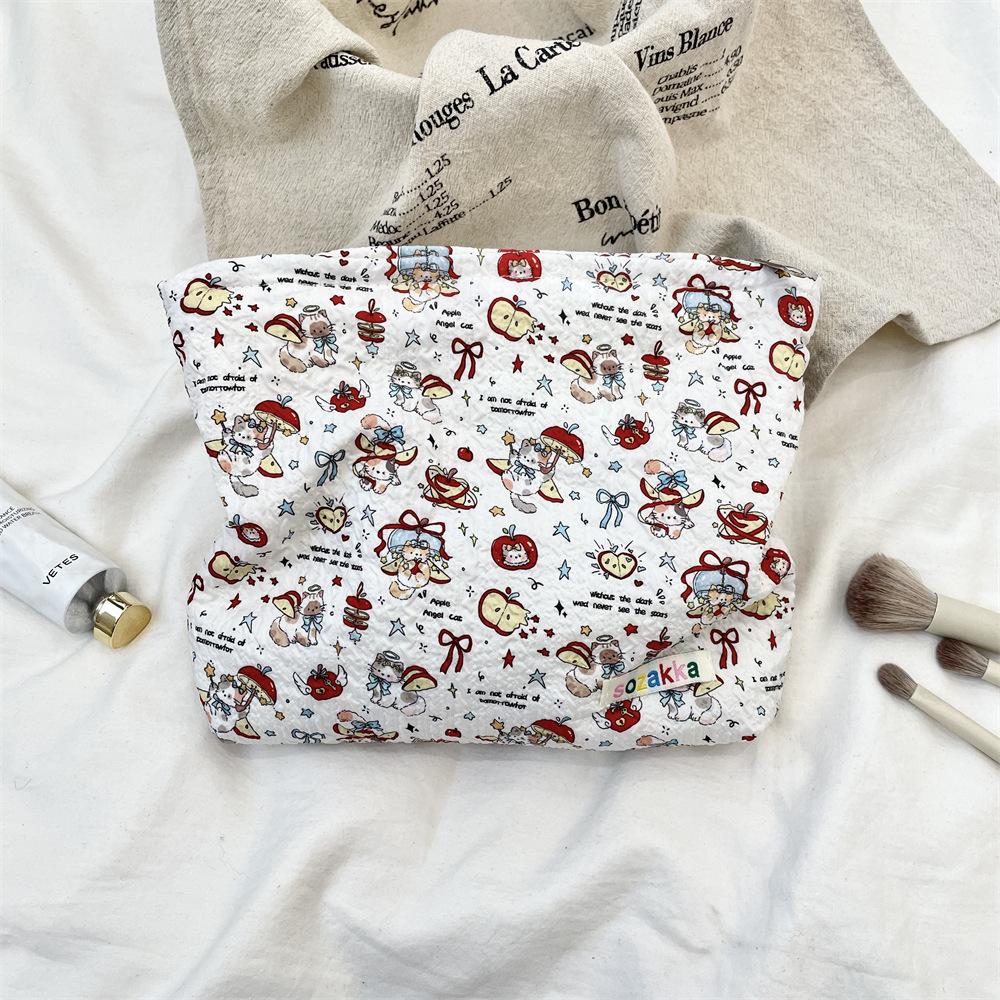 1 шт. Двусторонняя косметичка с мультяшным рисунком, большая вместимость, многофункциональная парусиновая сумка для хранения на молнии для путешествий