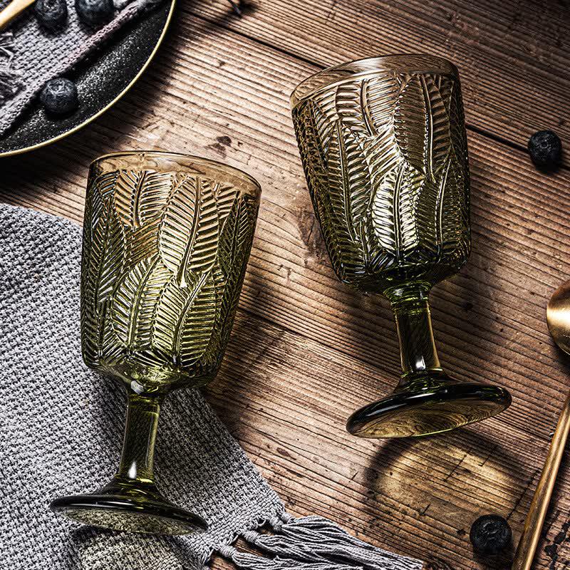 MDNG French Retro Embossed Leaf Glass Goblet