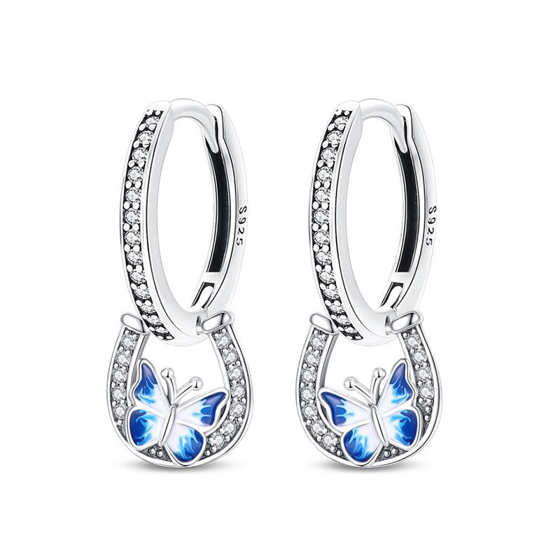 Fashion 925 Silver Color Earrings Blue Zircon Stars Moon Irregularity Earrings For Woman Fine Birthday Jewelry Gifts