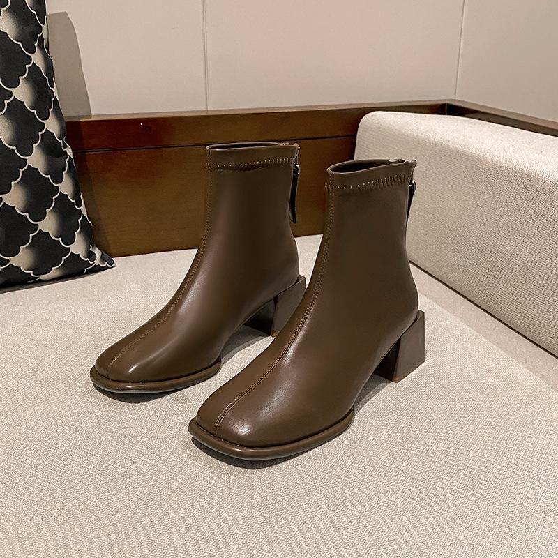 Французский британский стиль толстый каблук короткие женские ботинки новая осенне-зимняя мода ретро универсальные тонкий высокий каблук короткие ботинки женские