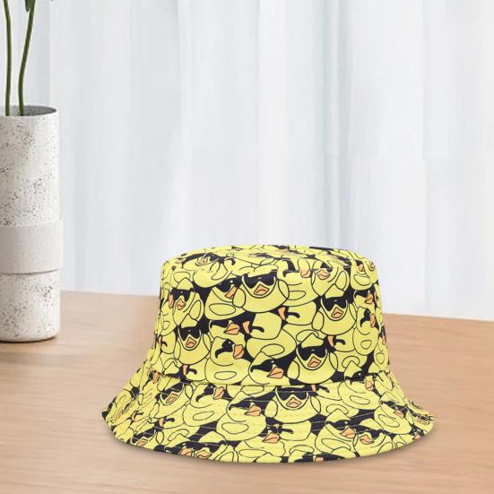 Fisherman Hat Flat Dome Wide Brim Yellow Duck Print Basin Hat Lightweight Breathable