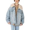 Levis FW22 Повседневная Однотонная Куртка из Денима Свободного Кроя с Воротником из Овечьей Шерсти Женские куртки Синяя A3484-0000