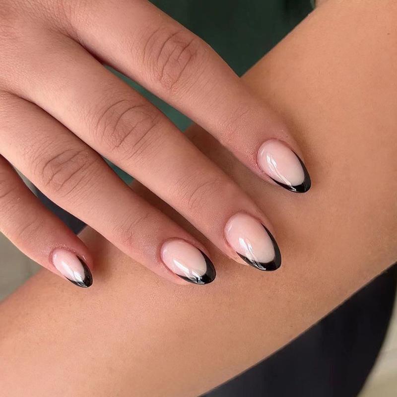 24 Pieces Nail Piece, Wear Nail Simple Black French Edge Wear Nail Short Nail Piece, Nail Art Fake Nail