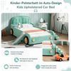 Bed, Car Bed with Slide and Staircase, Mountable Left/Right, Upholstered Bed in Teal, Play Bed with Fall Protection for Children's Room, 90x200 cm