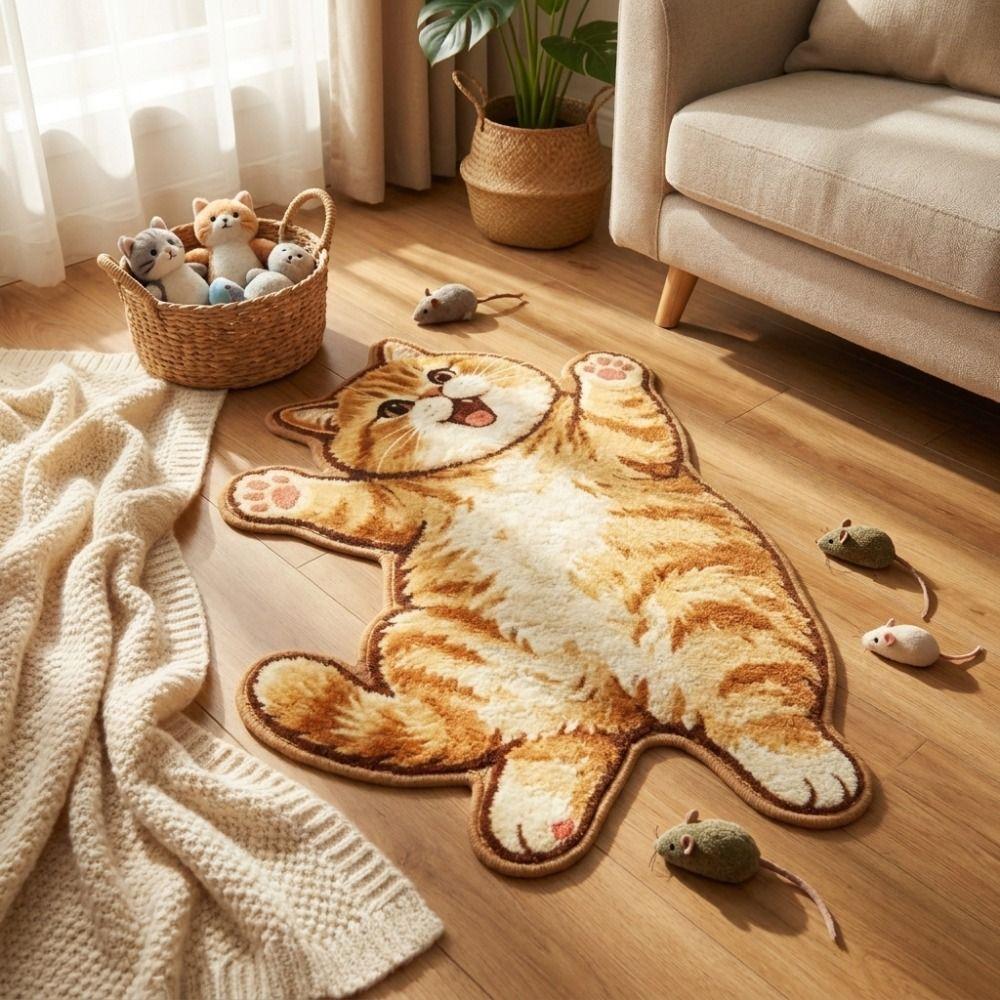 2D Home Decor Carpet Anti-fouling Cartoon Carpet Soft Cat-Shaped Area Rug Living Rooms