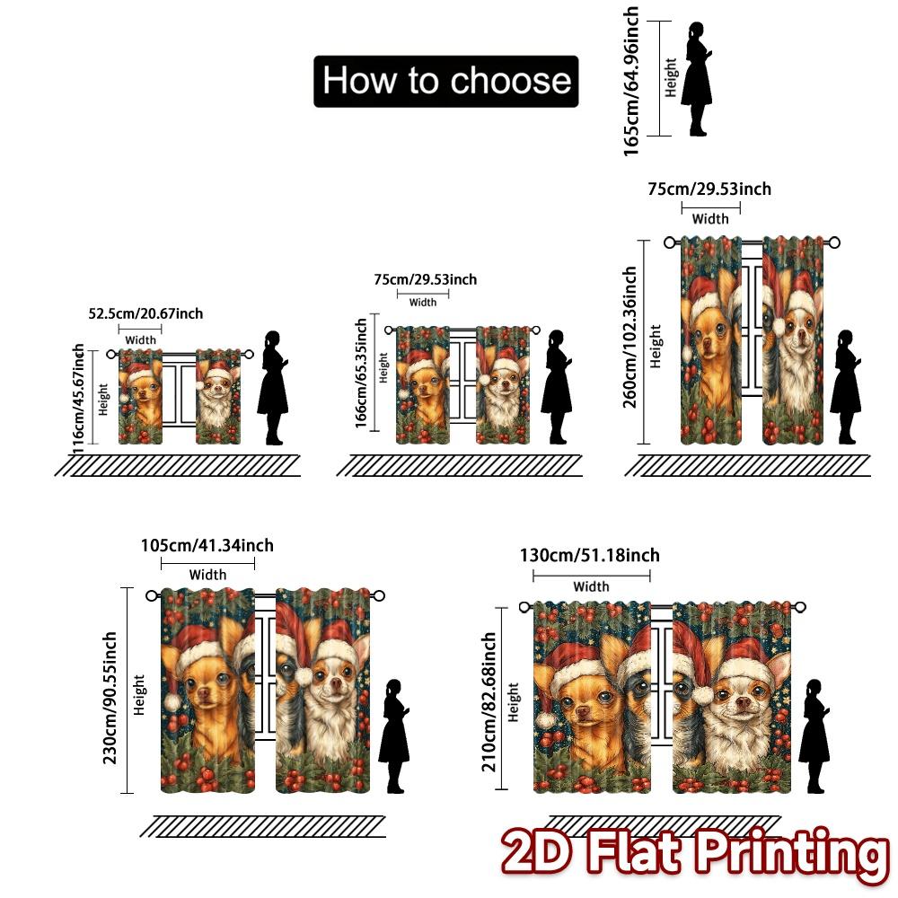2D Flat Printing  JIT 2pcs   Curtains (Without Rod) Festive Pups Sleigh Popular Curtains Digital Printed Versatile 100% Polyester