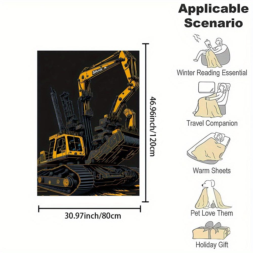 3D Excavator Print Flannel Throw Blanket Ultra Soft All Season Couch Bed Office Outdoor Gift