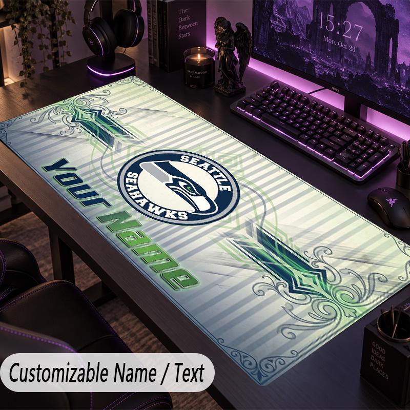 Large Mouse PadSeattle Seahawks Custom Name Text Personalized Desk Mat Non Slip Gaming Pad