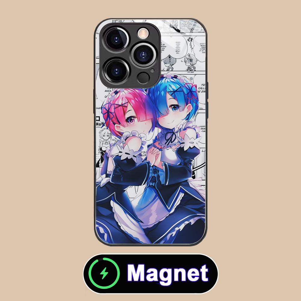Чехол для мобильного телефона ReZero Rem Ram Glass MagSafe для iPhone 17 16 15 14 13 12 11 Air Pro Max Plus Mini Цветная накладка