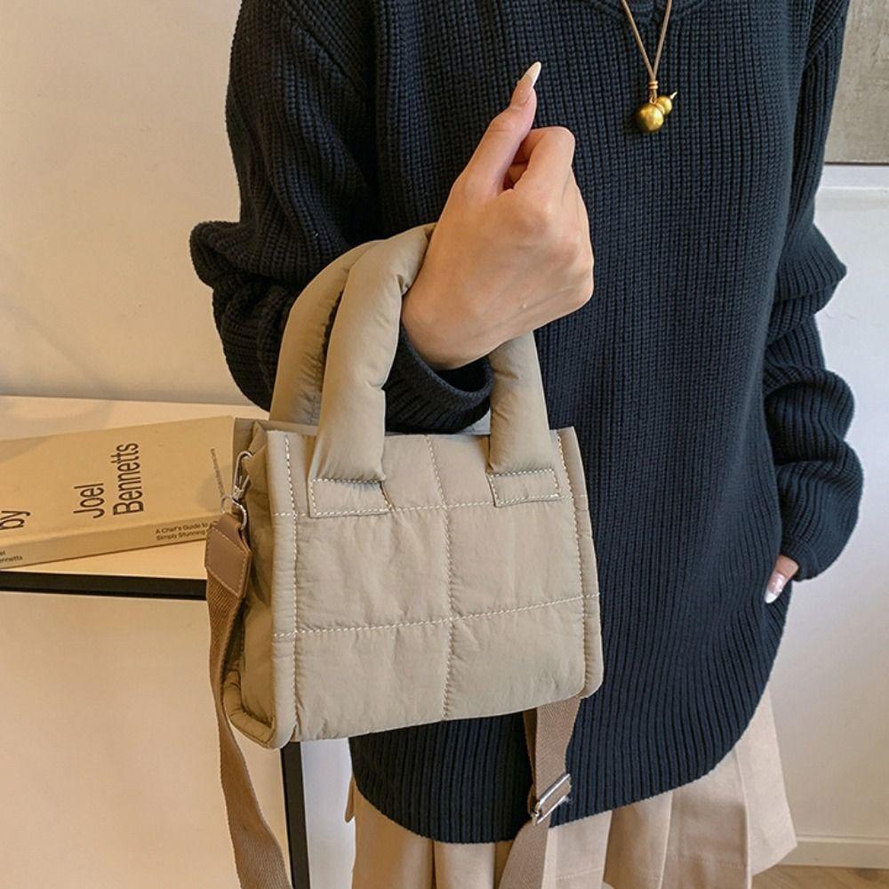 Large Capacity Cotton-padded Tote Bag Korean Style Puffy Crossbody Bag Nylon Handbag Lady