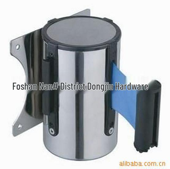 Wall-Mounted Stainless Steel Retractable Queue Barrier with Railing and Warning Tape