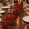 Artificial Red Berry Vine Christmas Poinsettia Garland 100cm for Flexible Decorative Rattan Front Door Wall Hanging Decoration Festive Holiday Home