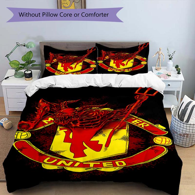 3pcs Duvet Cover Set (1*Duvet Cover + 2*Pillowcase, Without Core),Football United F.C Print Bedding Set, Bedroom Decor, All‑Season, Birthday Gift