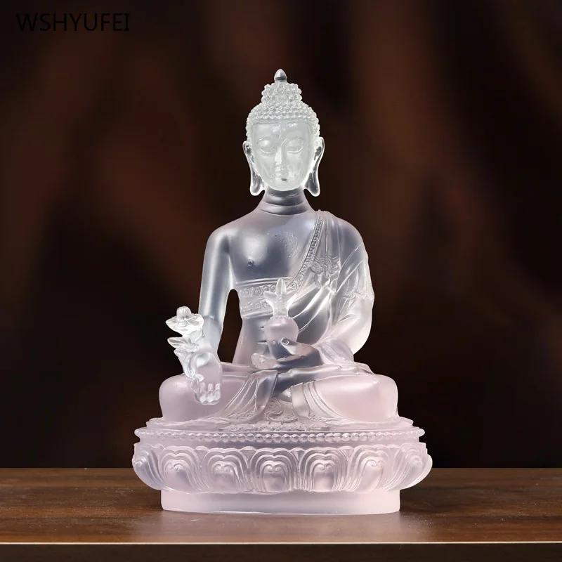 1 PCS 13.5x19.5cm Resin Painted Gold Water Glass Pharmacist Buddha Temple Home Living Room Offering Feng Shui Ornaments