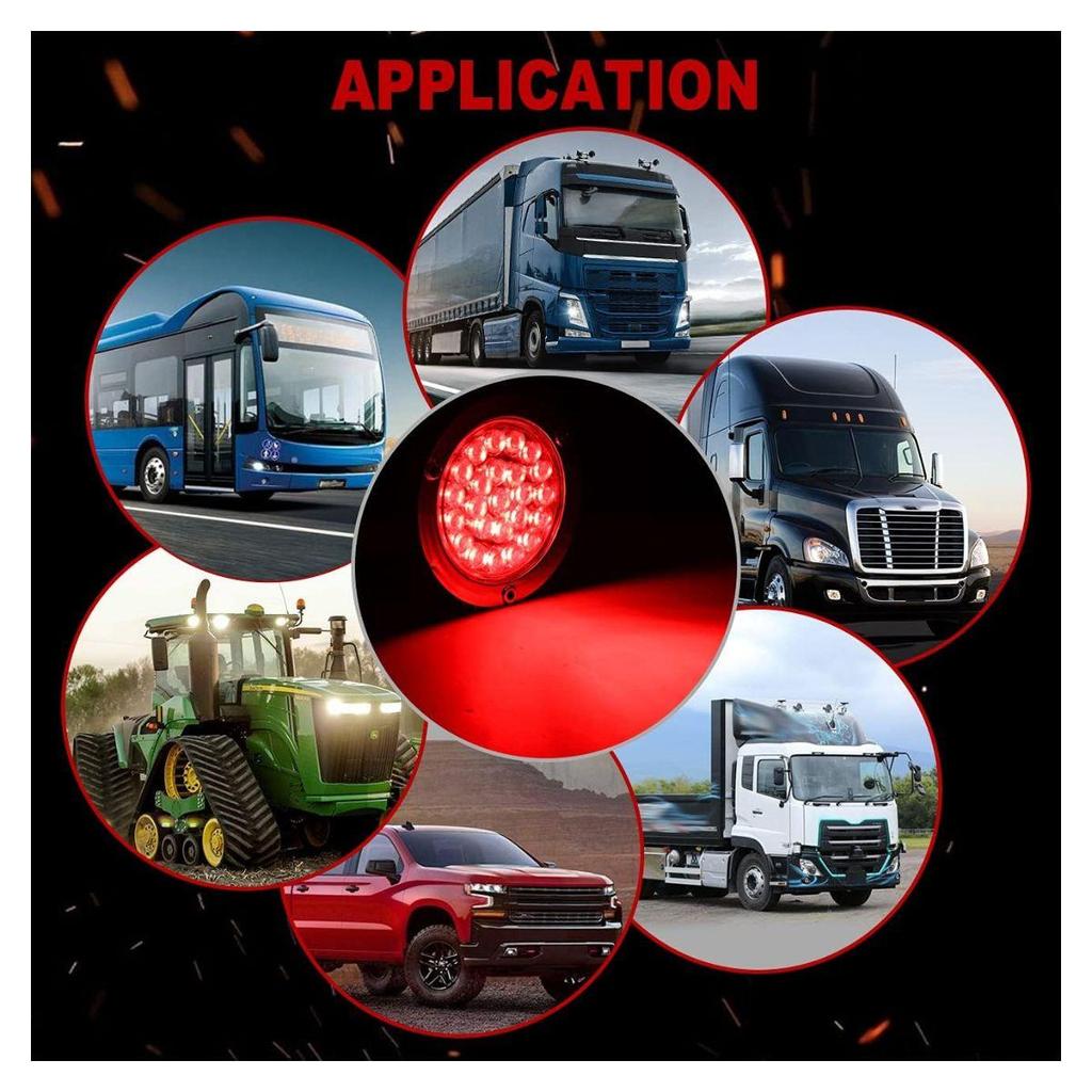 APSMOTIV Red/White/Amber 4" Round LED Trailer Tail Light White Bezels Turn Tail Brake Signal/Reverse Backup/Marker Lights Trucks Trailer RV 12V