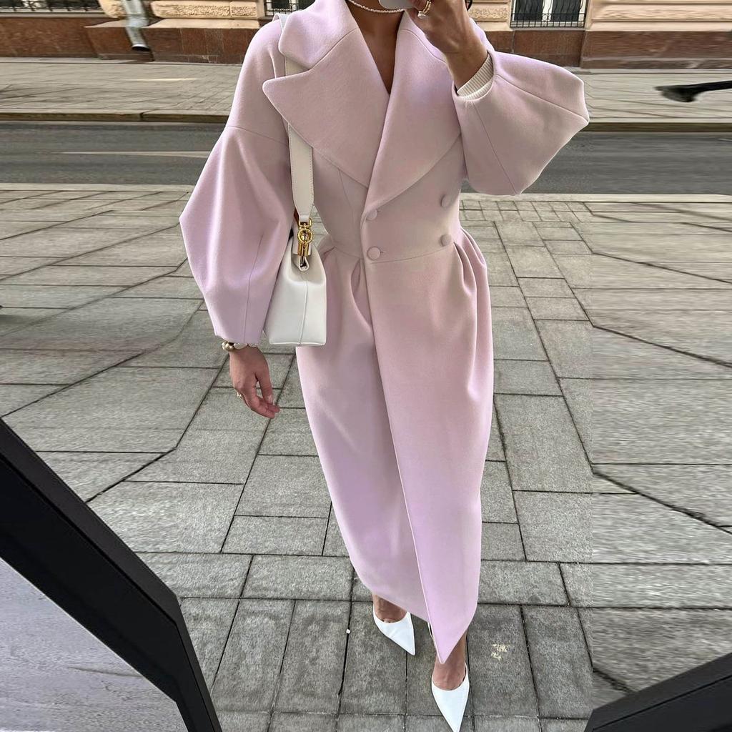 Женская мода в стиле ретро с рукавами и большими лацканами, шерстяное пальто, длинное пальто