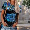 Women Summer T Shirt Dolphin Print Retro Fashion Short Sleeve Tees Casual Printed Tops