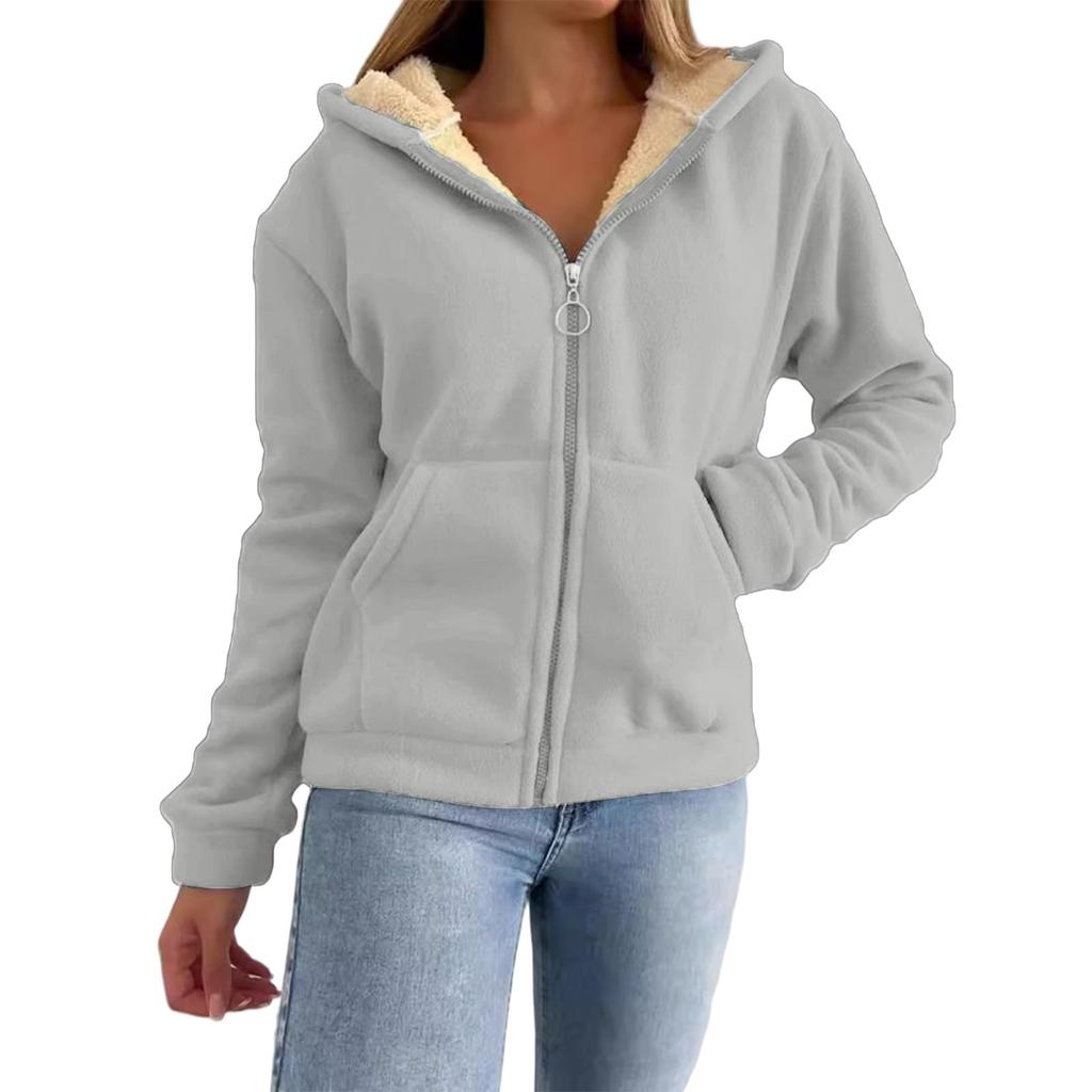 Женская мода повседневная теплая кардиган-толстовка с капюшоном на молнии с карманом-молнией