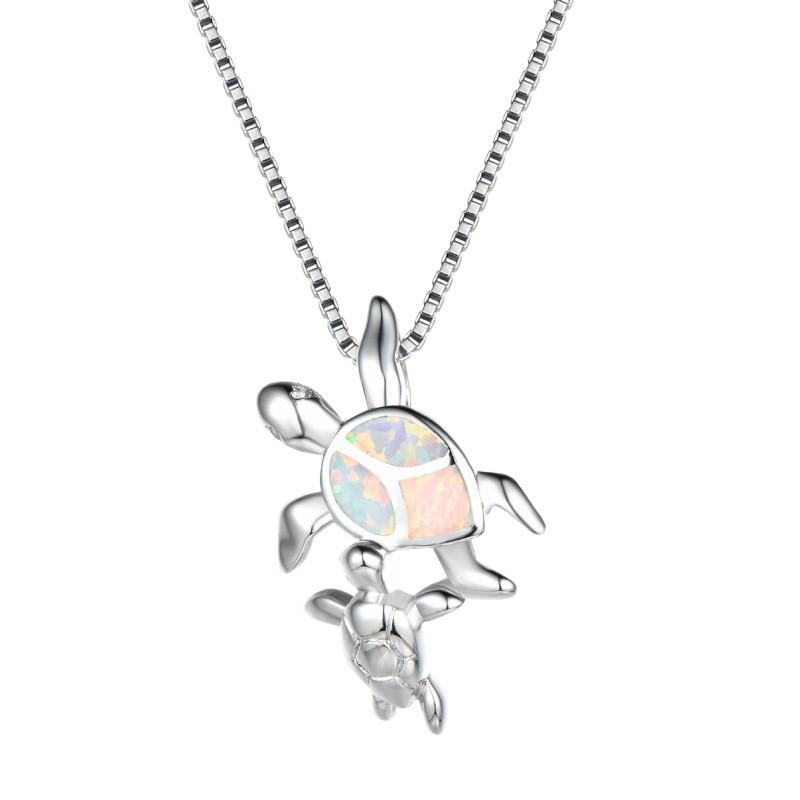 Summer European and American fashion boutique two turtles Opal pendant necklace creative design sense neck chain collarbone chain