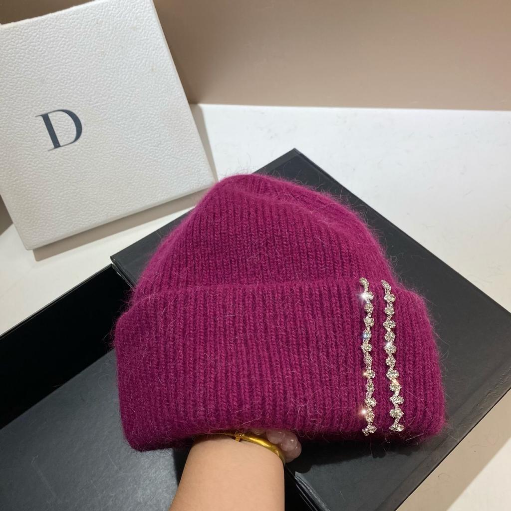 Длинный кроличий мех Двойная вязка Шапка Модный стиль знаменитости Шерстяная шапка Зимняя уличная теплая шапка