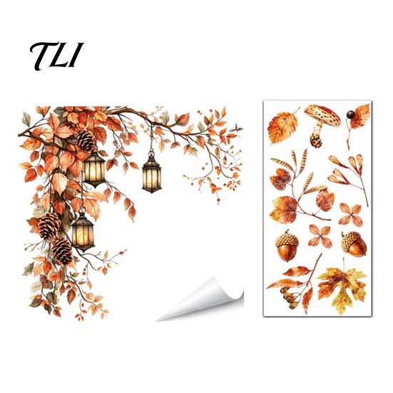 Waterproof PVC Stickers for Glass Doors Autumn Static Window Sticker with Cute Animals & Maple Leaves, Removable Harvest Clings Festival Clings,